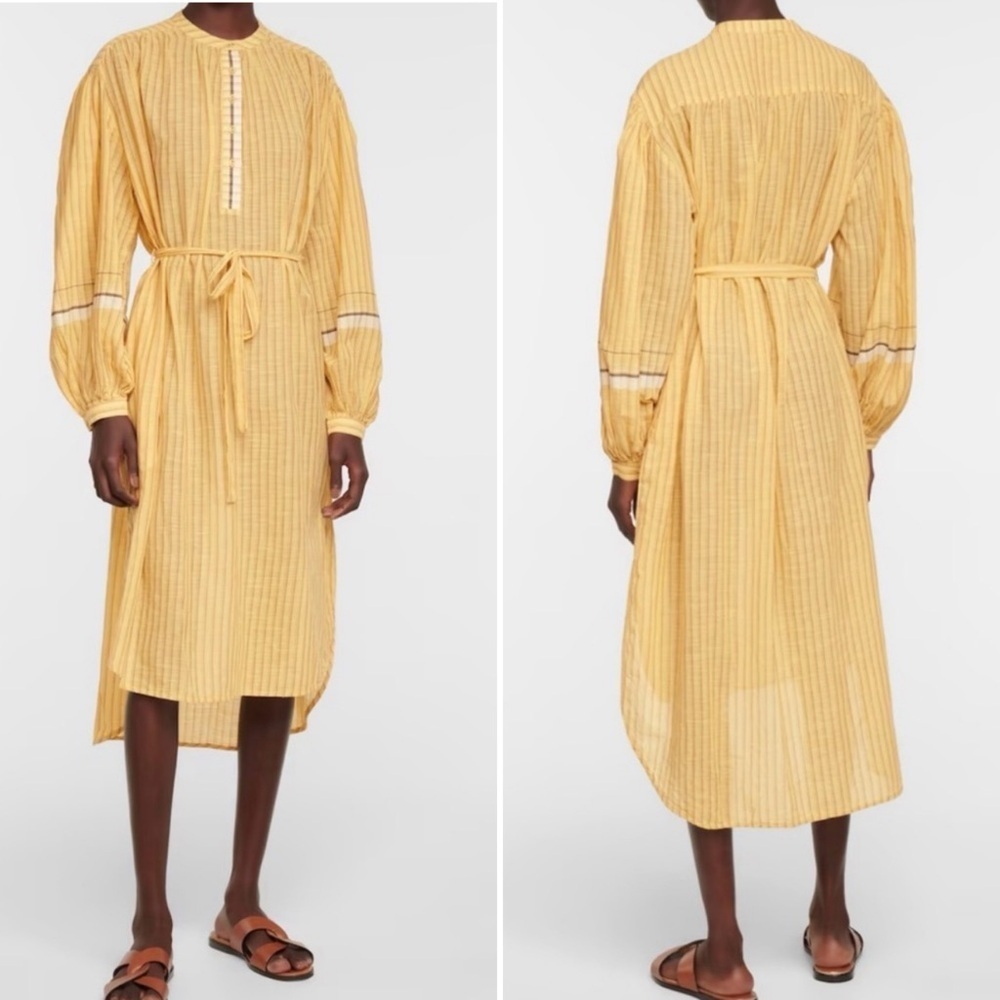 ULLA JOHNSON RABEA WHEAT STRIPED BELTED RELXED DRESS SIZE 2 - Picture 8 of 16